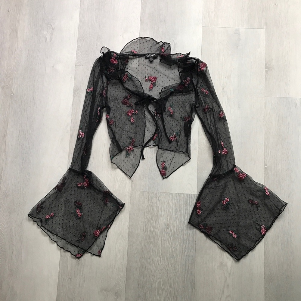 WIDOW DOLLS KILL SHEER LACE SWISS DOT CROP TOP WOMENS XS